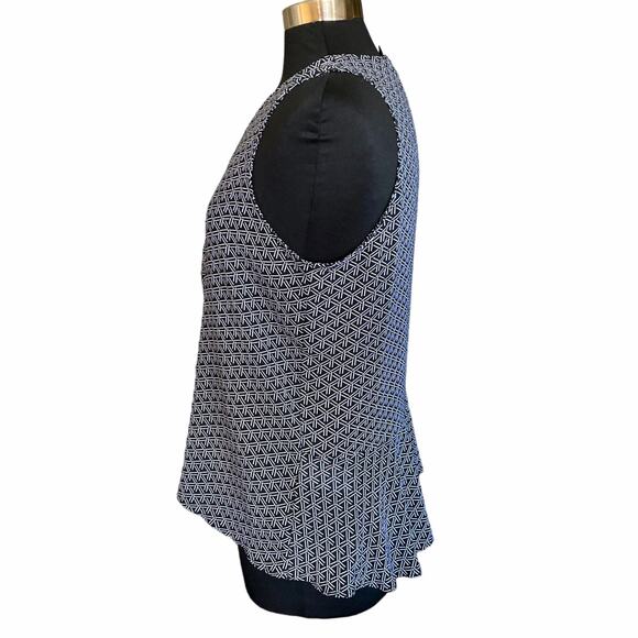 Banana Republic Sleeveless Black & White Geometric Print Top MED Ruffle Peplum - Picture 3 of 7